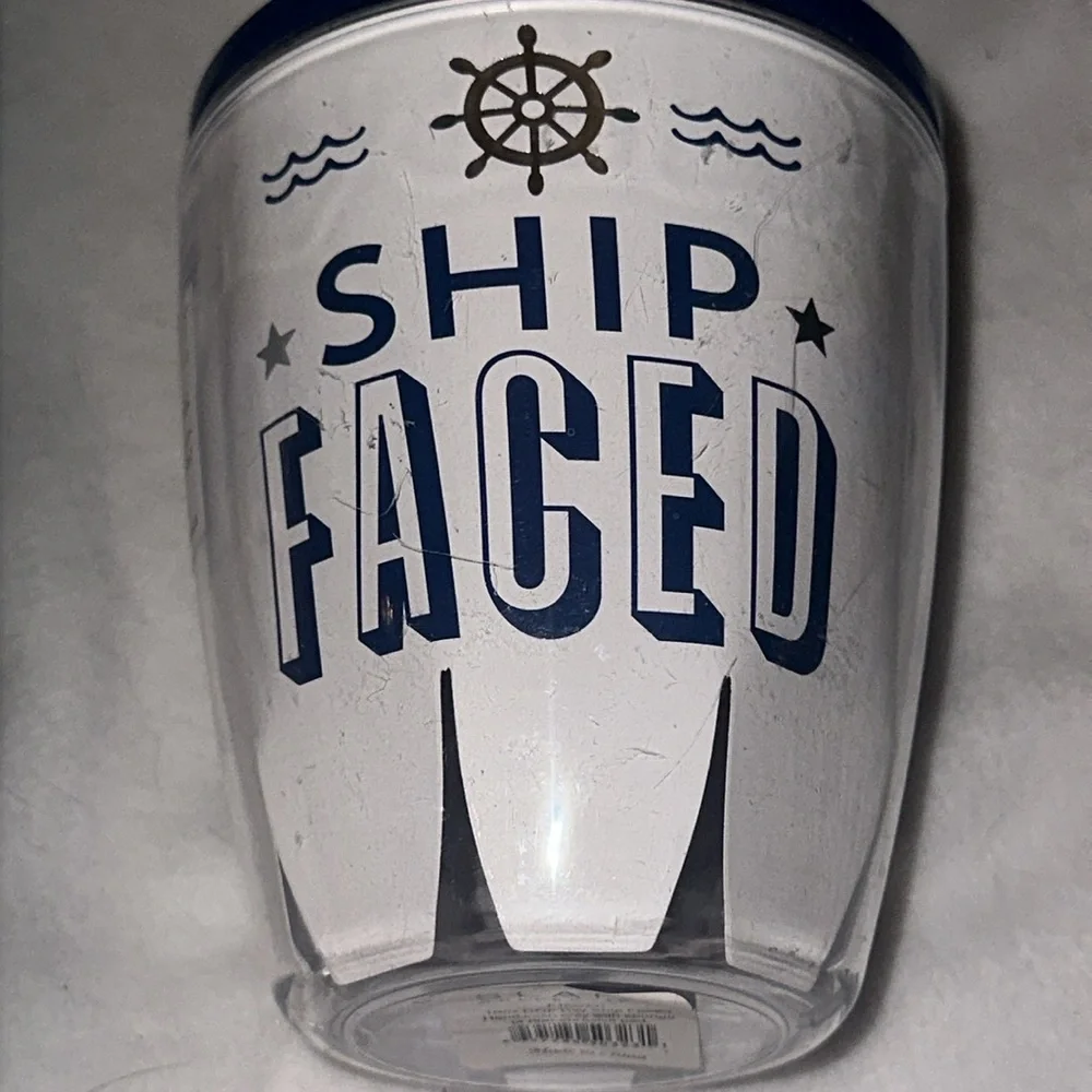 Ship Faced Tumbler Set with Navy Blue Lid and Straw Nautical Boating Theme 2